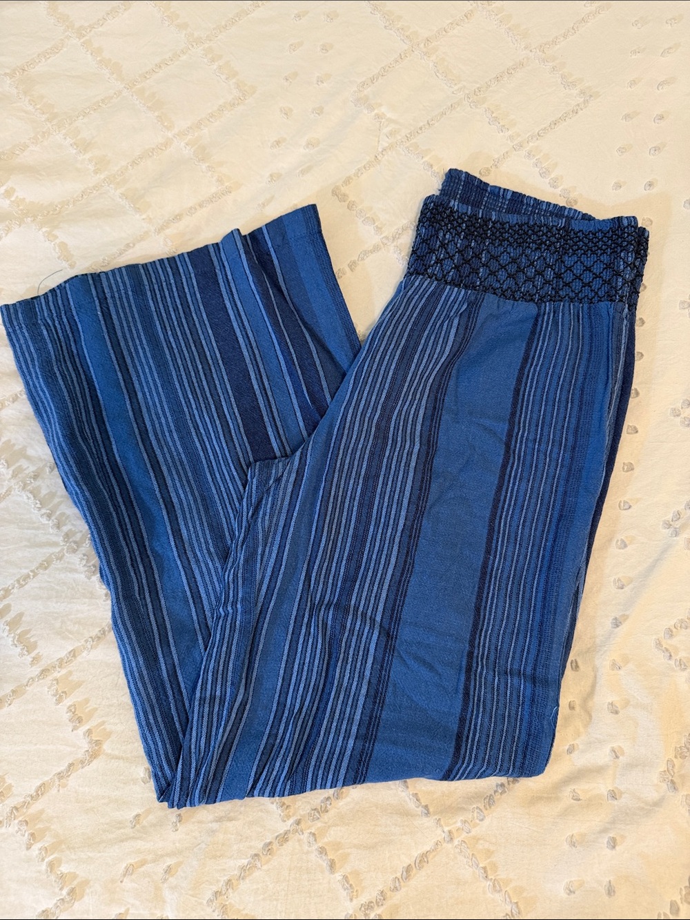Indigo Rein Blue Striped Wide Leg Pants smart, elastic waist band